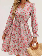 Floral Smocked Ruffled Flounce Sleeve Midi Dress