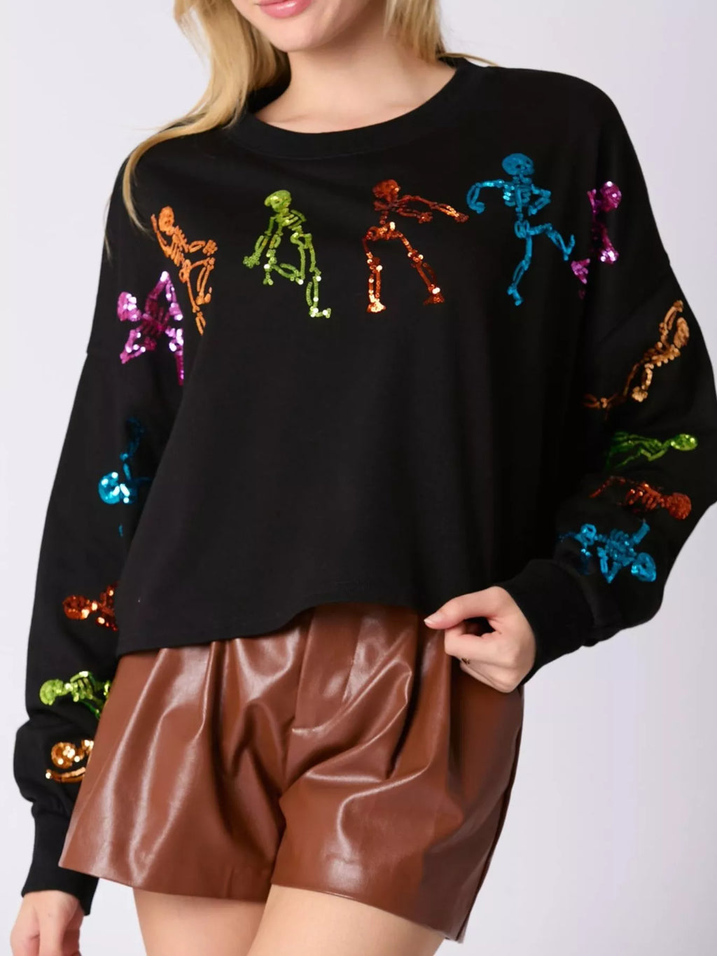 Sparkling Halloween Skeleton Sequin Sweatshirt