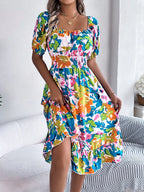 Smocked Ruffle Hem Floral Midi Dress