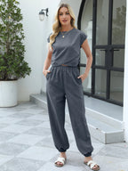 Relaxed Fit Two-Piece Lounge Set with Drawstring Pants