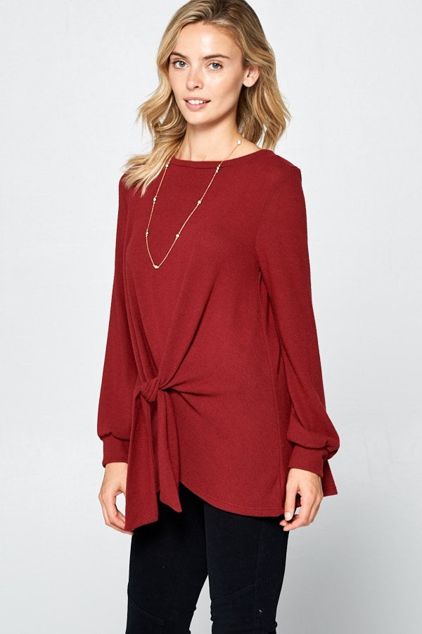 Super Lady Knot Front Hacci Blouse with Round Neck