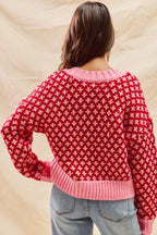 SO ME Color Block Textured V-Neck Christmas Sweater Top