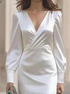 Classic Surplice Long Sleeve Midi Dress