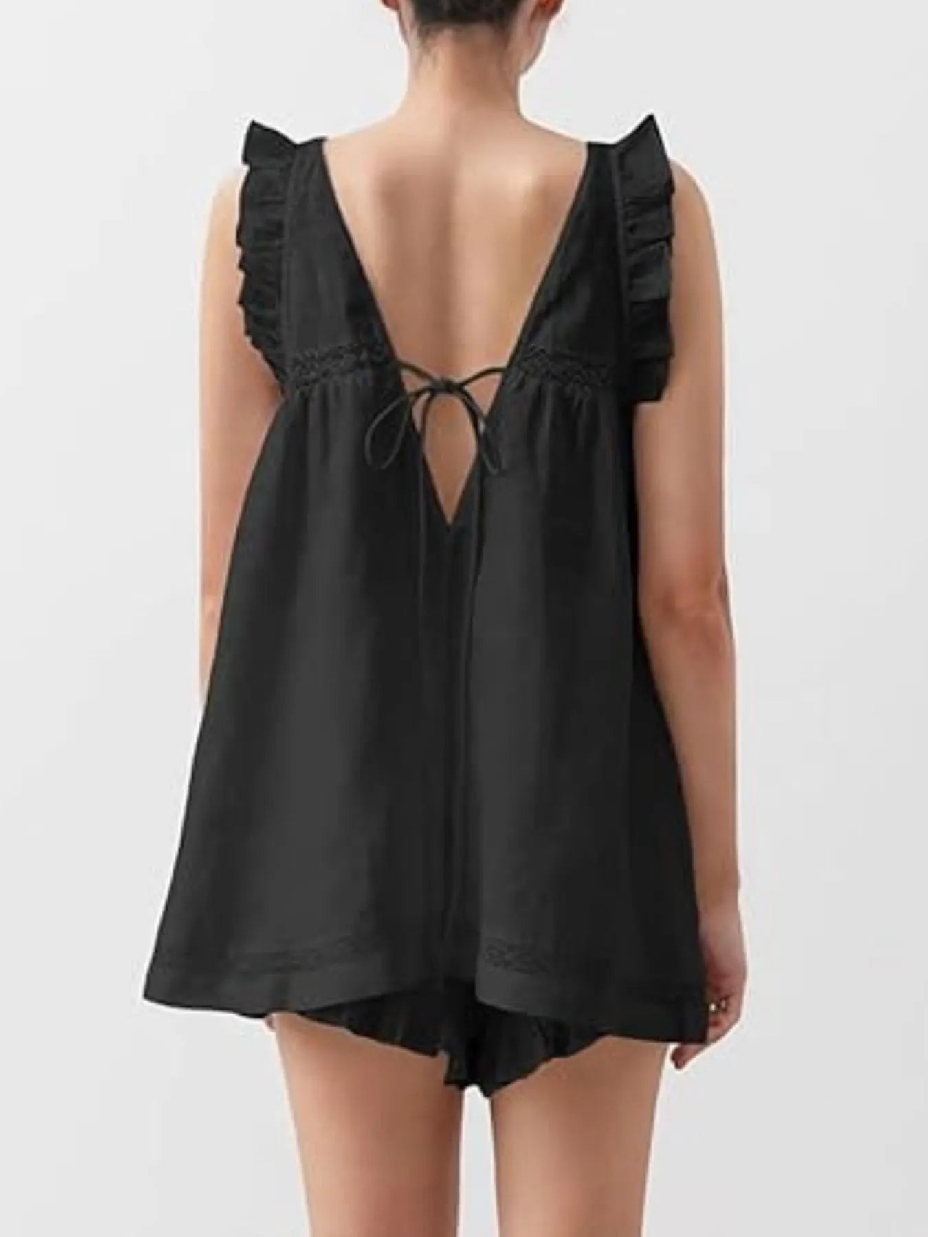 Ruffled V-Neck Top & High-Waist Shorts Co-Ord Set
