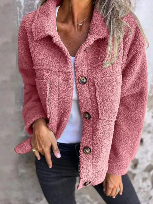 Cozy Single-Breasted Sherpa Shacket for Women – Plus Size