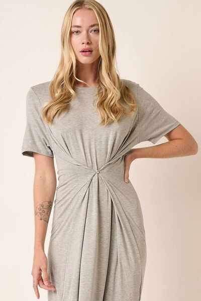 Mittoshop Side Slit Round Neck Short Sleeve Dress Heather Grey