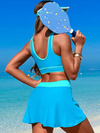 Scoop Neck Swim Set with Skort - Stylish & Comfortable