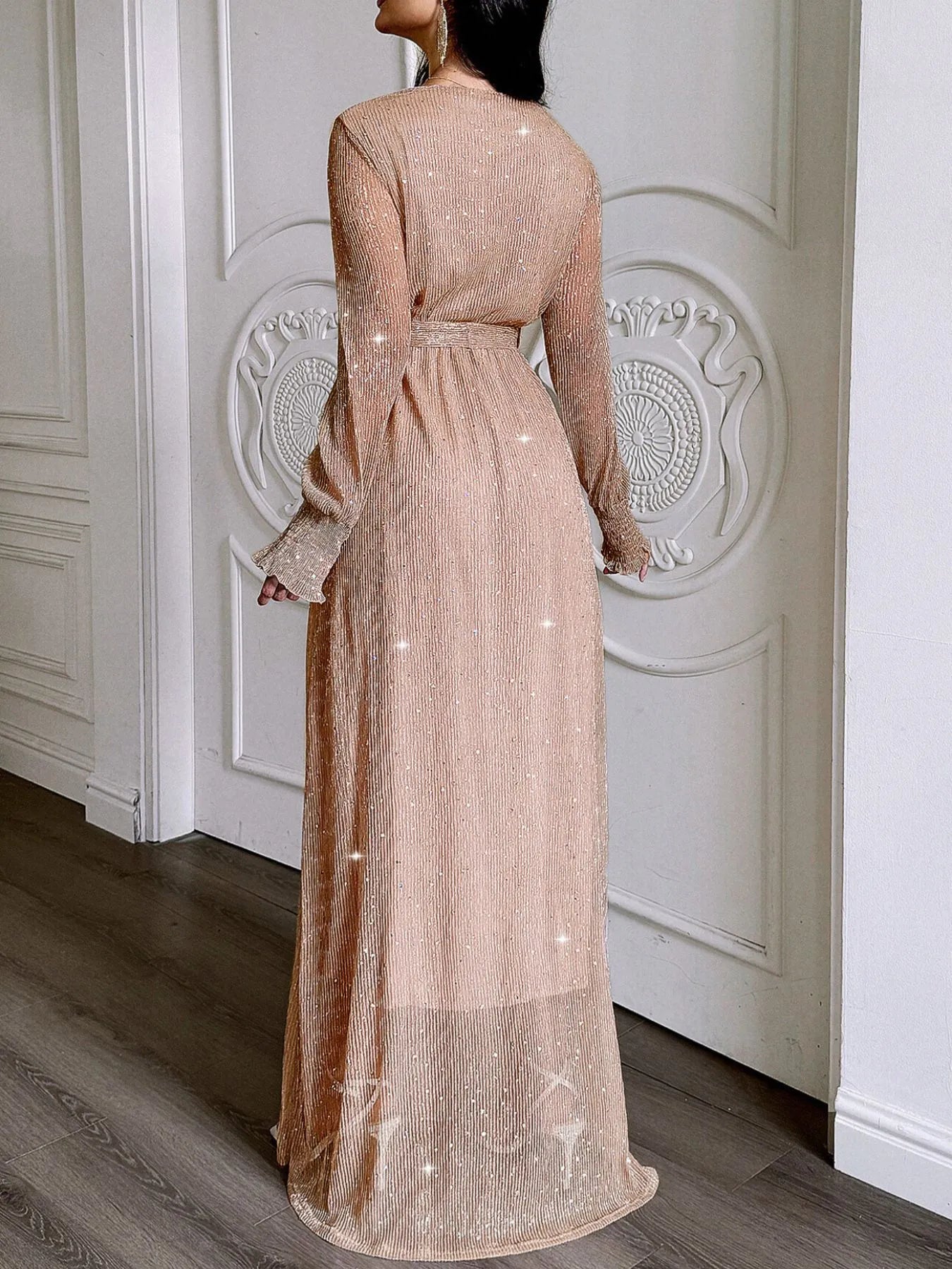 Elegant Surplice Maxi Dress with Slit and Tie Waist