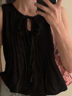 Tie-Front Sleeveless Summer Blouse â€“ Lightweight Ruched Top