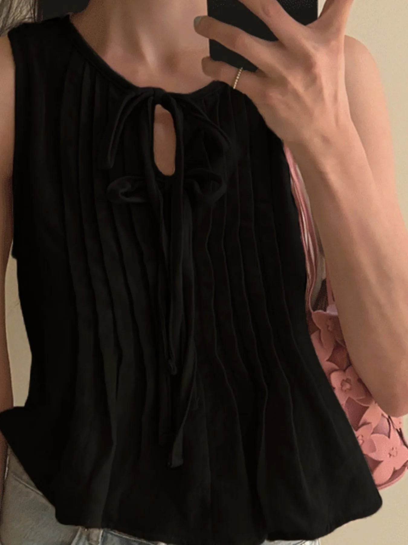 Tie-Front Sleeveless Summer Blouse â€“ Lightweight Ruched Top