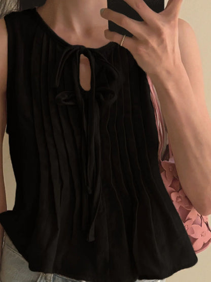 Tie-Front Sleeveless Summer Blouse â€“ Lightweight Ruched Top