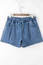 High-Waist Drawstring Denim Shorts - Casual & Chic