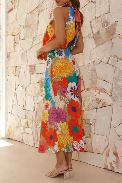 Floral Tie-Back Sleeveless Midi Dress