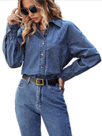 Classic Washed Button-Up Denim Shirt with Pockets