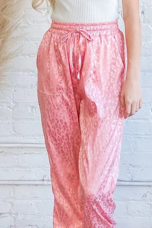 And The Why Satin Leopard Print Joggers