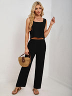 Square Neck Tank & Wide-Leg Pants Set - Chic & Versatile