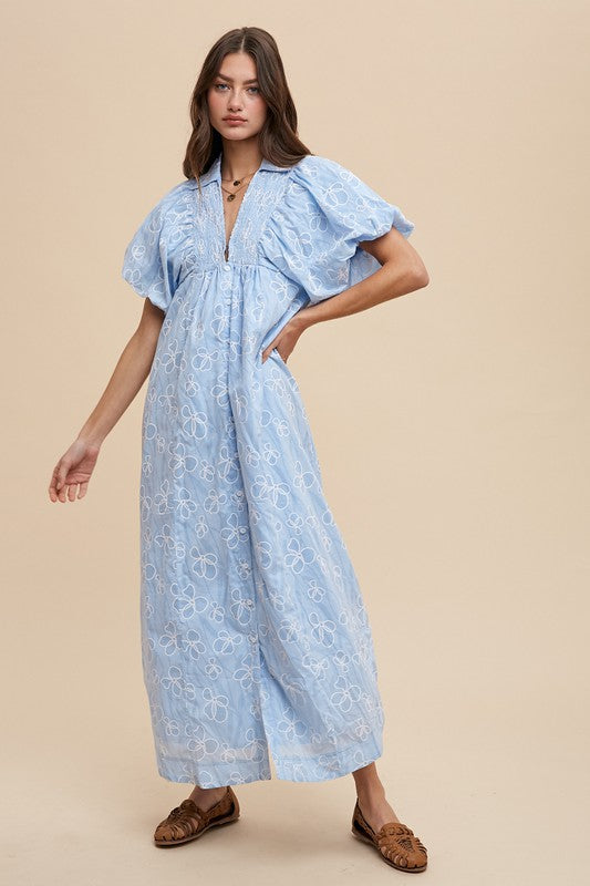 Annie Wear Floral Smocked Puff-Sleeve Dress