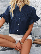 Button Down Ruffled Short Sleeve Shirt - Chic & Elegant