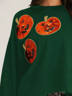 Sequin Halloween Pumpkin Round Neck Sweatshirt