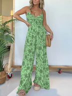 Full Size Printed Spaghetti Strap Wide Leg Jumpsuit - Trendy & Chic