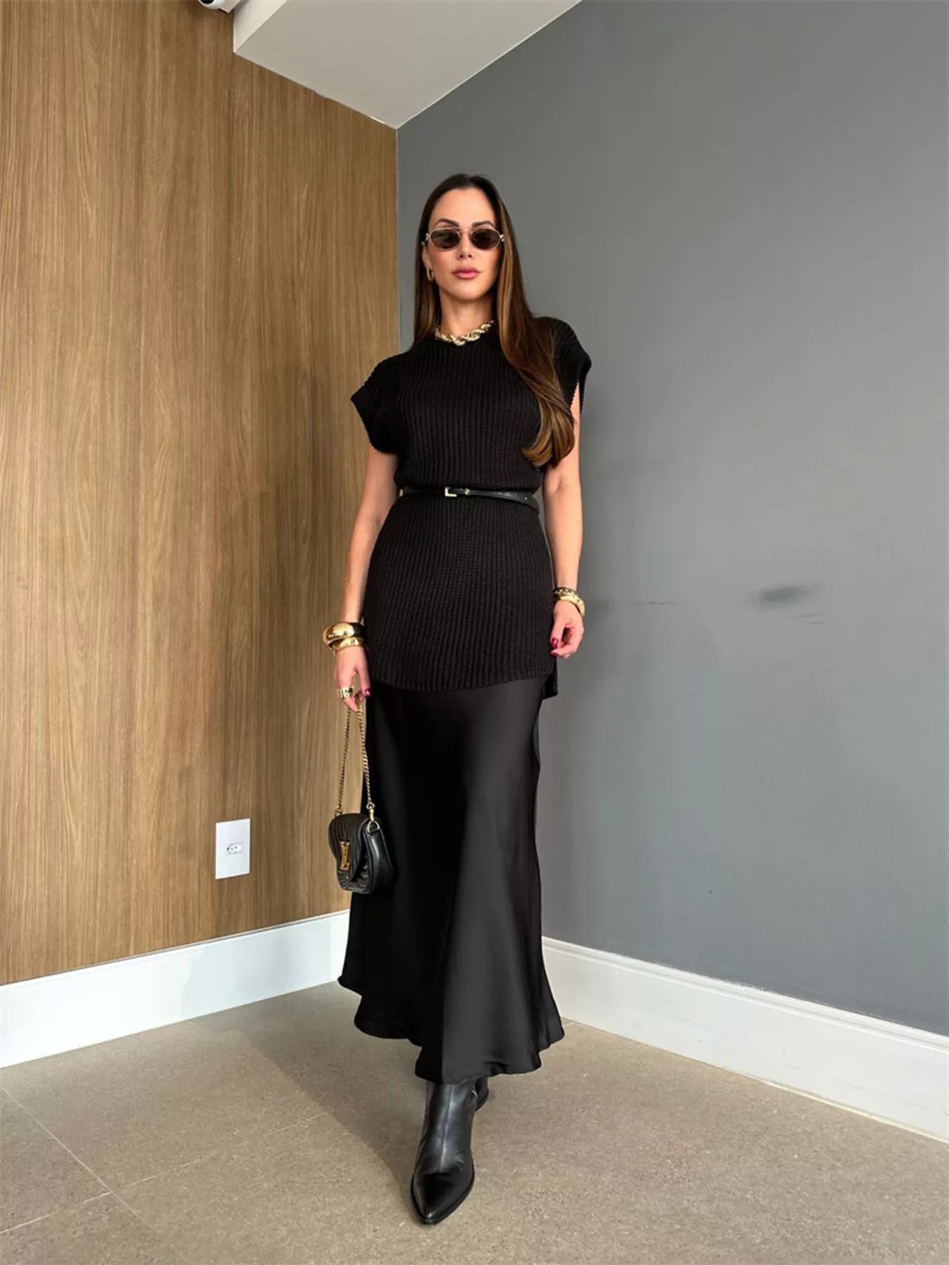 Round Neck Cap Sleeve Ribbed Sweater Dress