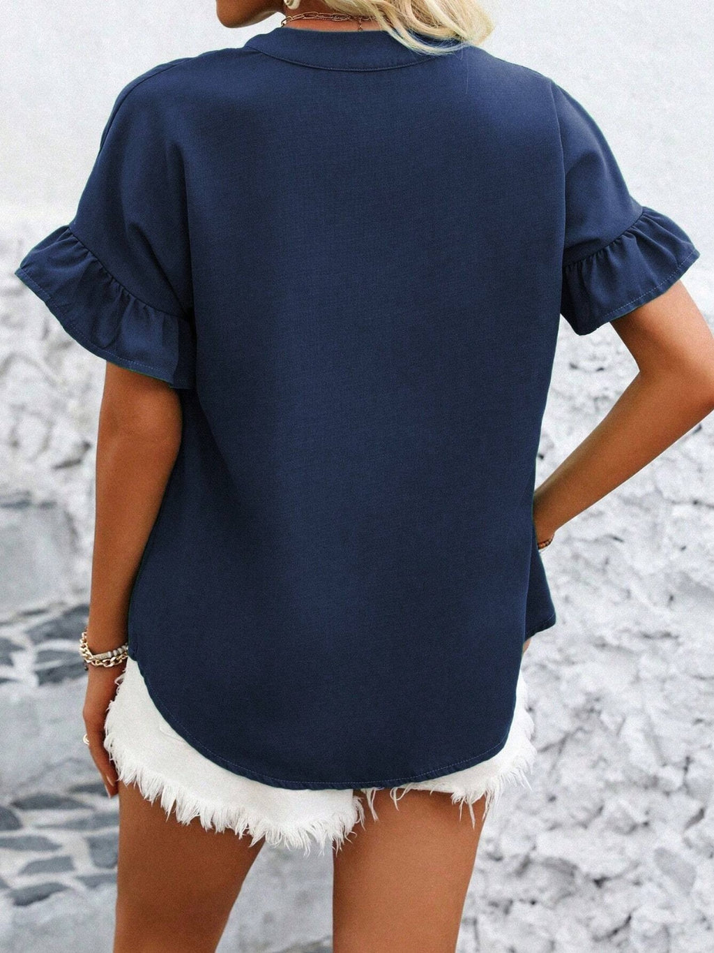Button Down Ruffled Short Sleeve Shirt - Chic & Elegant