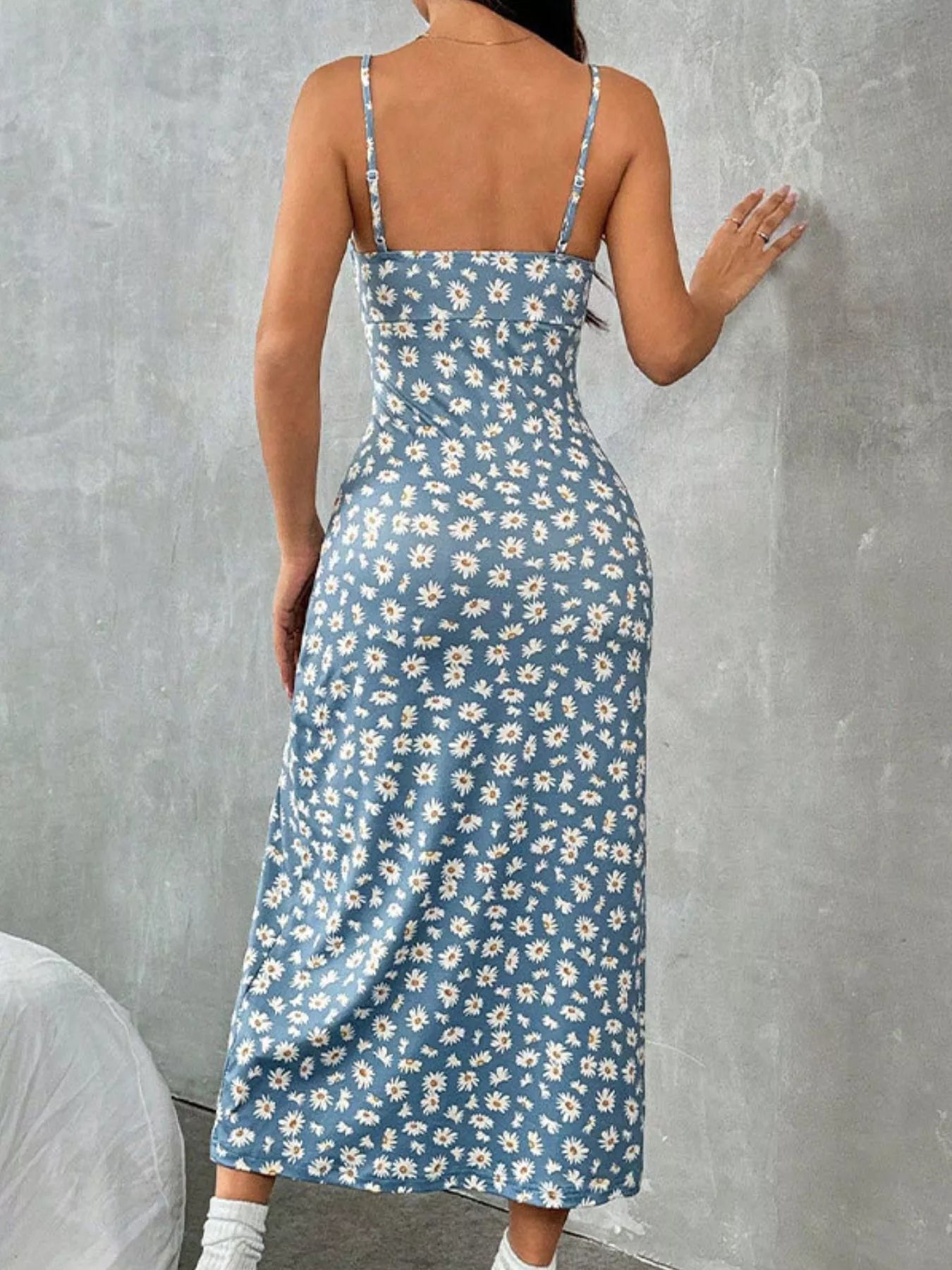 Floral Print High-Slit Ruched Cami Dress