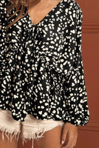 BiBi Leopard Print Woven V-Neck Top with Tied Spaghetti Straps