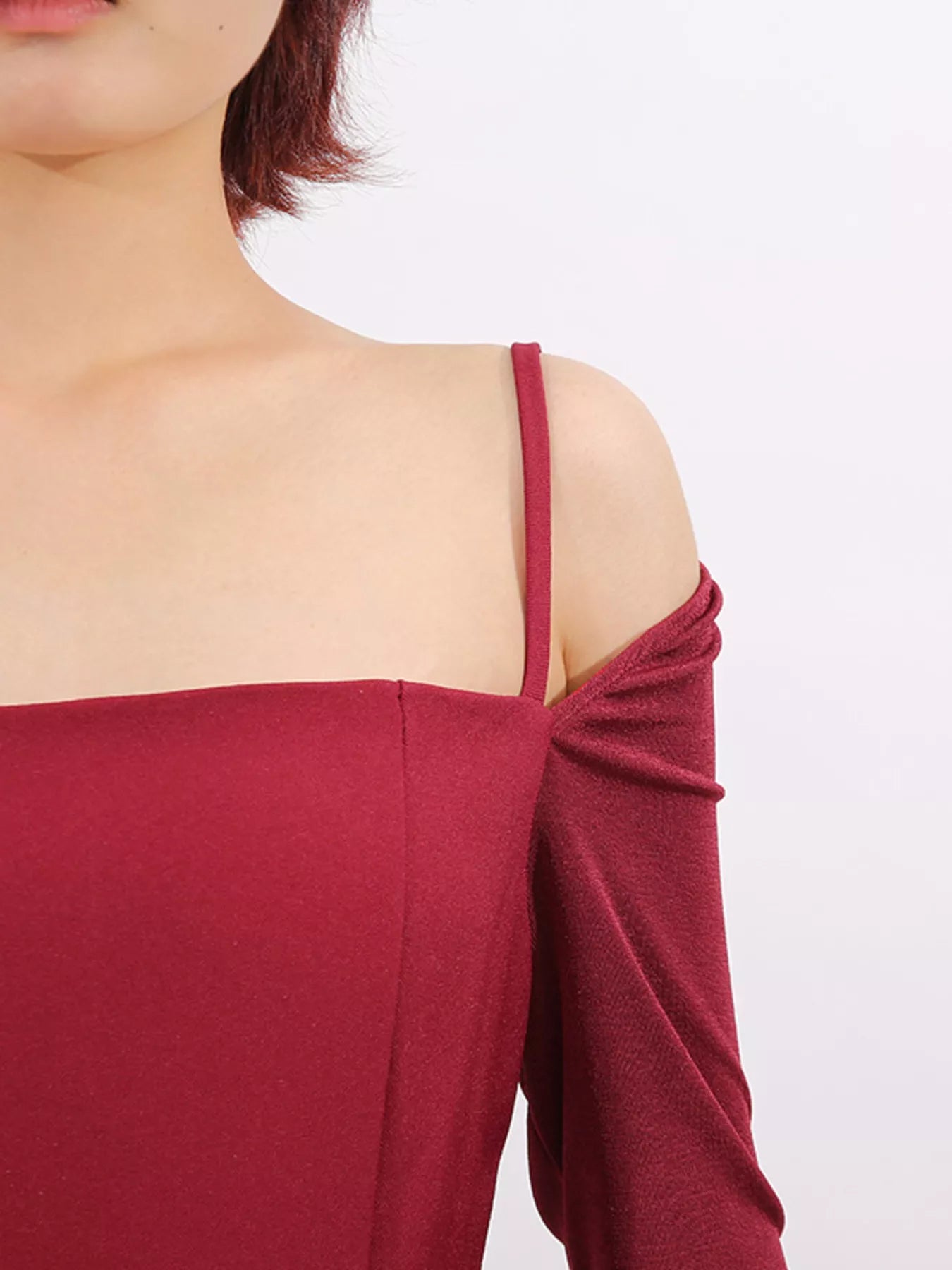 Ruched Slit Spaghetti Strap Long Sleeve Maxi Dress