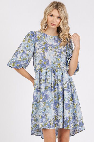 Mittoshop Floral Print Linen Blend Babydoll Mini Dress