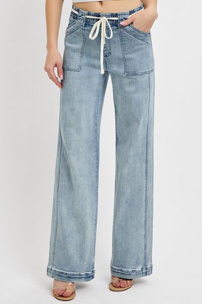 RISEN Full-Size Straight Leg Jeans with Functional Pockets