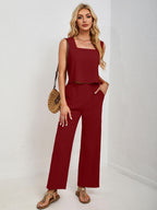 Square Neck Tank & Wide-Leg Pants Set - Chic & Versatile