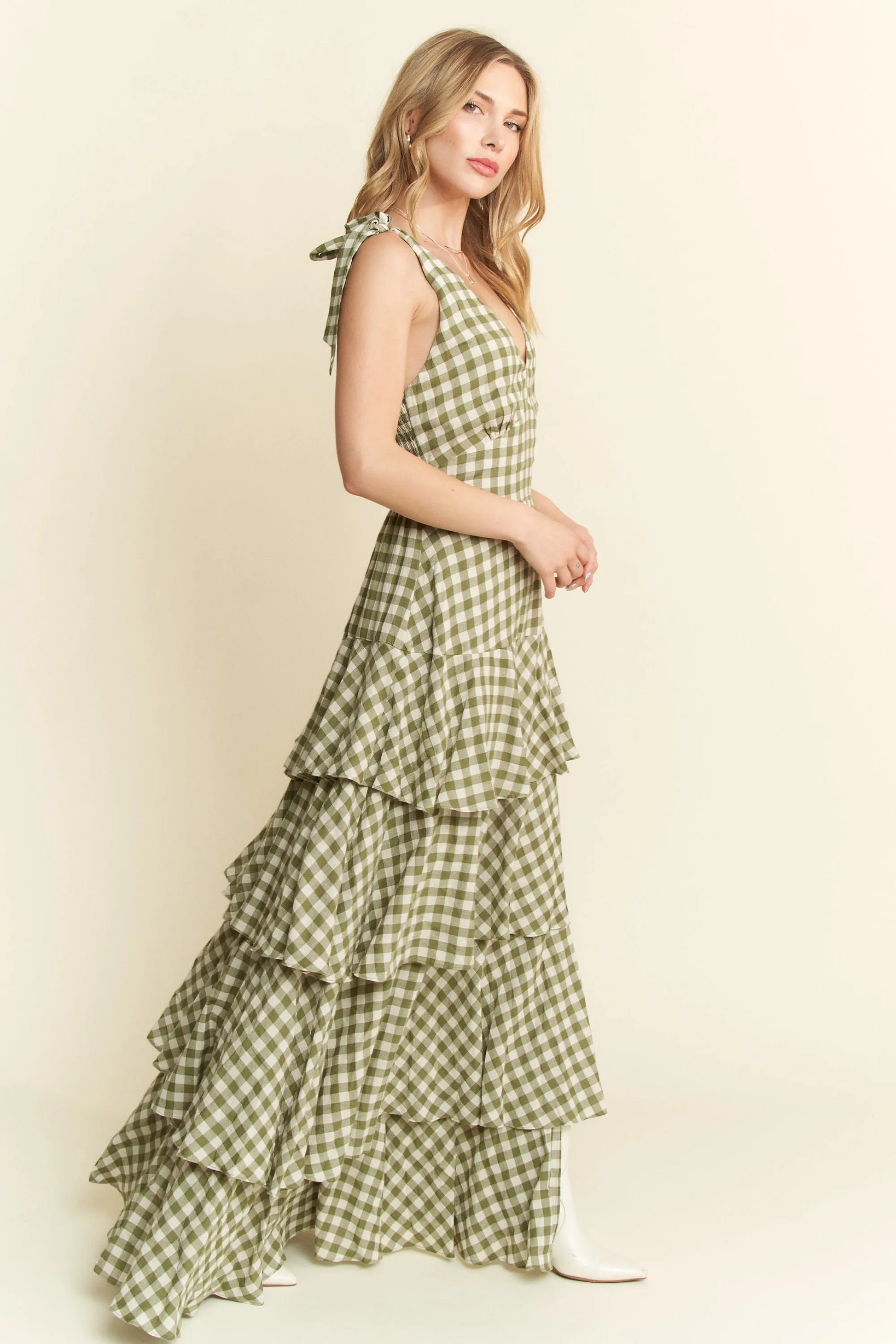 Jade By Jane Gingham Tiered Maxi Dress