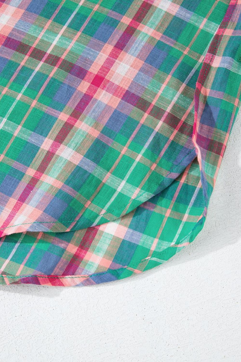 Plaid Collared Neck Three-Quarter Sleeve Shirt