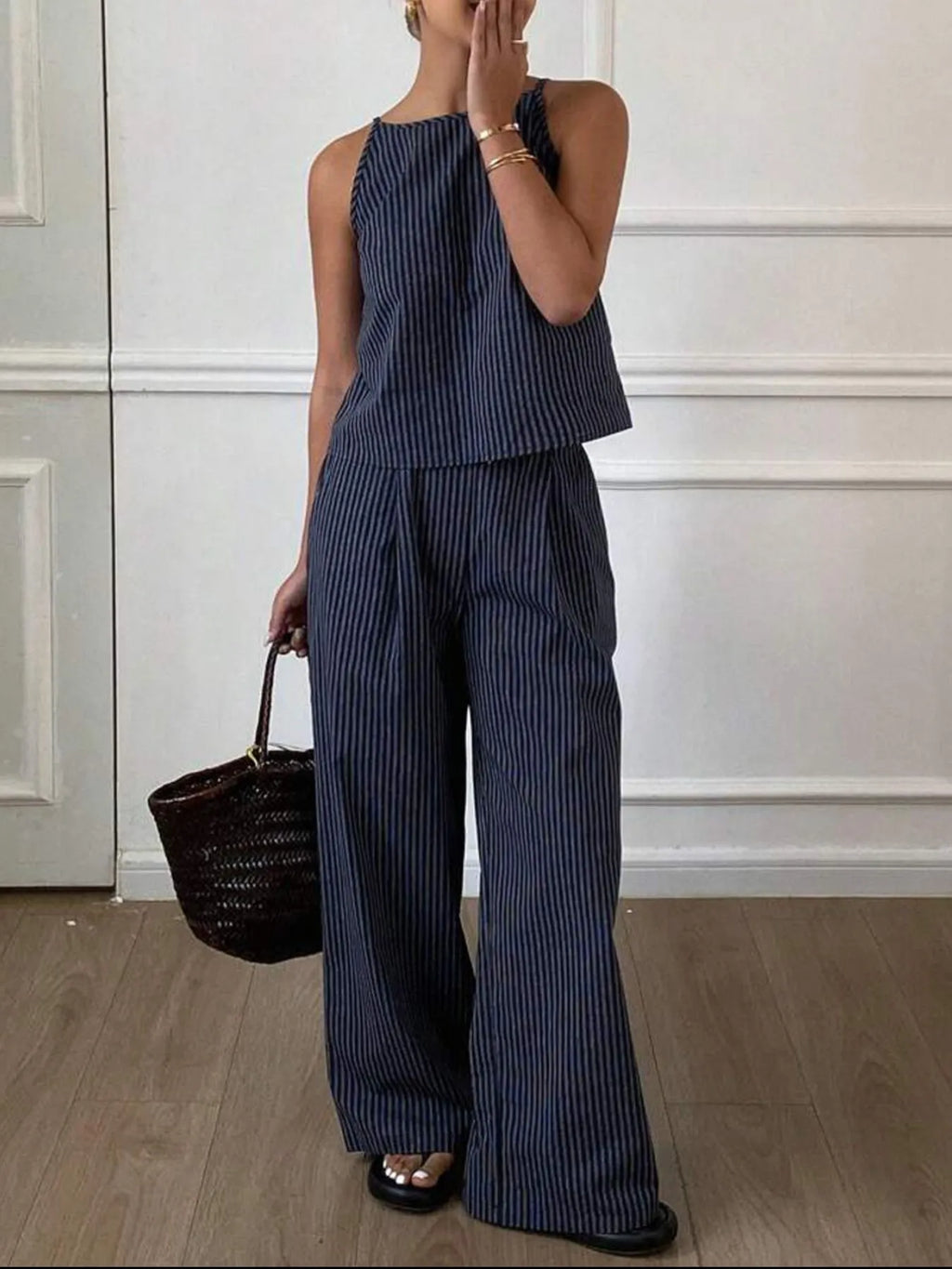 Striped Tank & Wide Leg Pants Set â€“ Two-Piece Summer Co-Ord for Effortless Style