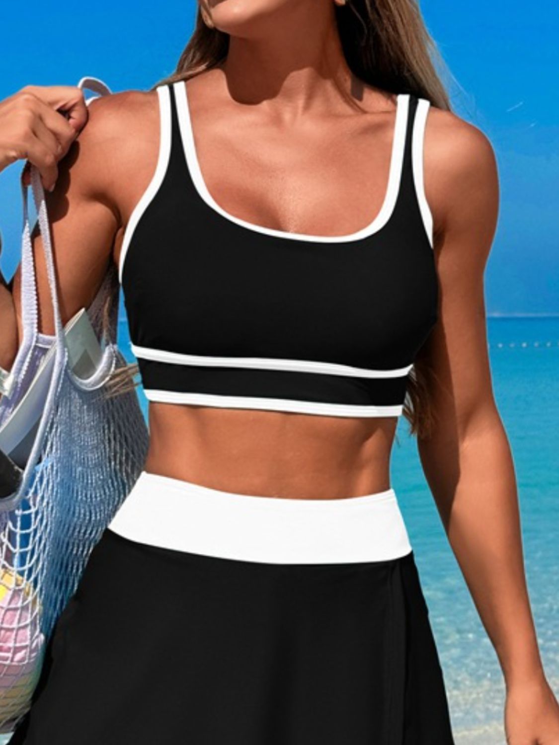 Scoop Neck Swim Set with Skort - Stylish & Comfortable