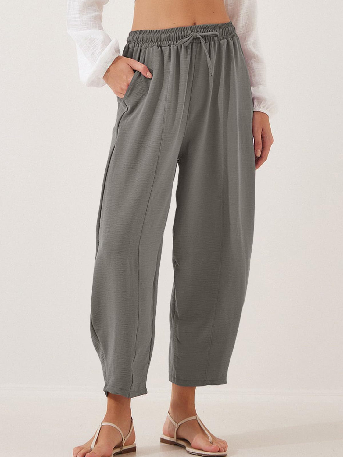 Cropped Joggers with Pockets - Full Size Fit Gray