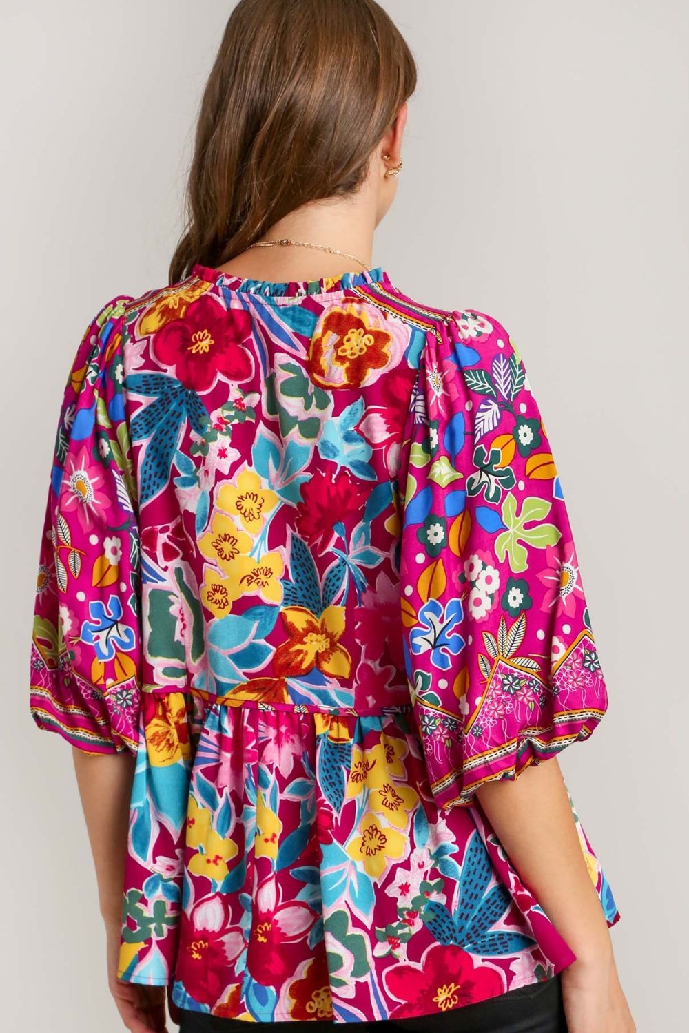Floral Print Tie Neck Peplum Blouse - Elegant & Feminine