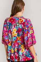 Floral Print Tie Neck Peplum Blouse - Elegant & Feminine