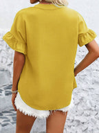 Button Down Ruffled Short Sleeve Shirt - Chic & Elegant