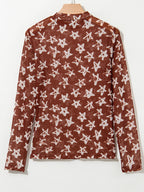 Celestia Star Print Long Sleeve Sheer Mock Neck Top