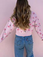 Floral Drop Shoulder Cropped Knit Sweater