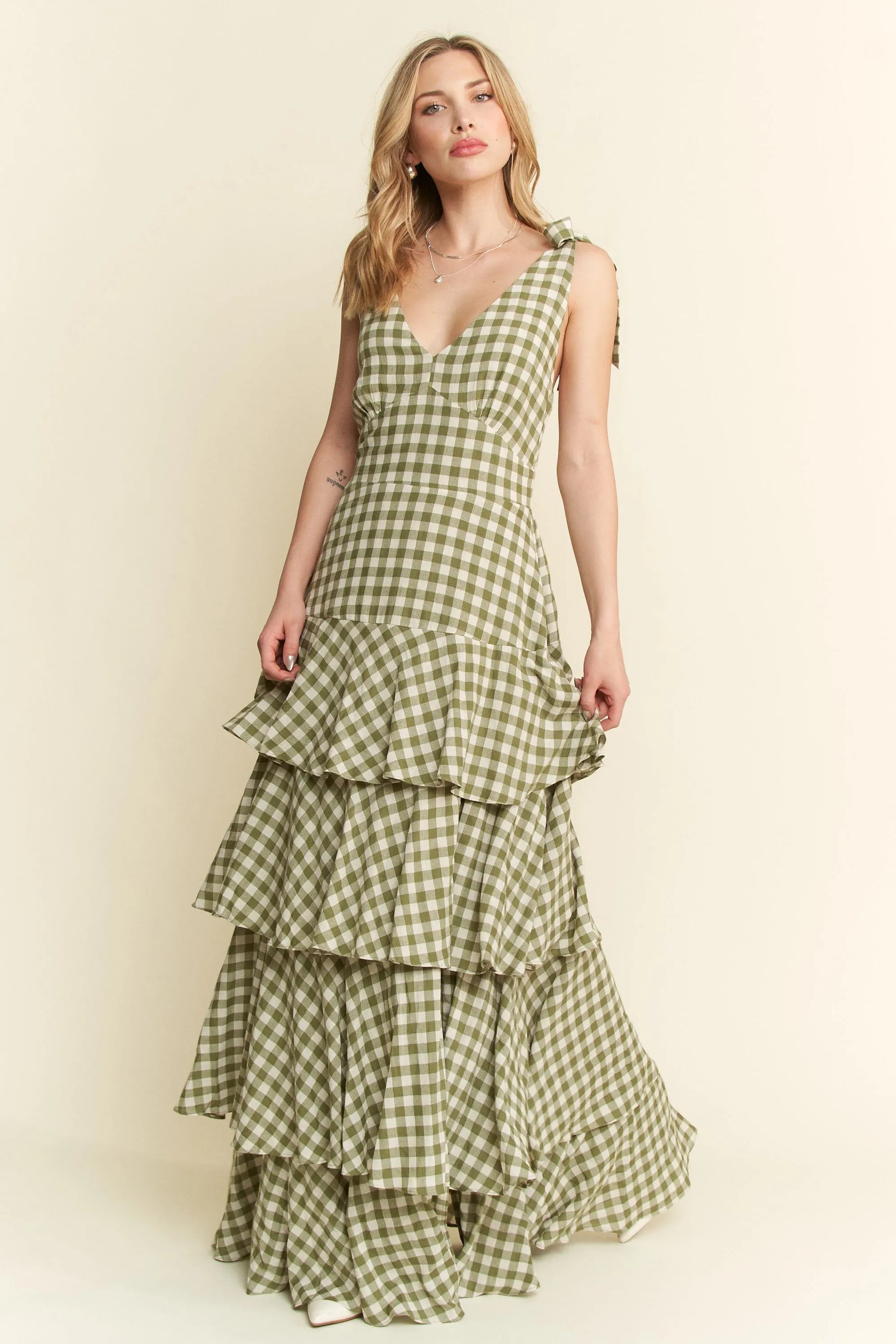 Jade By Jane Gingham Tiered Maxi Dress