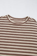Stripe Textured Crew Neck T-Shirt with Side Slits - Relaxed Fit