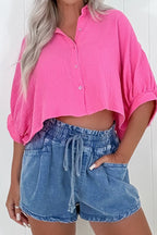 High-Waist Drawstring Denim Shorts - Casual & Chic