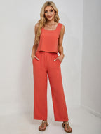 Square Neck Tank & Wide-Leg Pants Set - Chic & Versatile