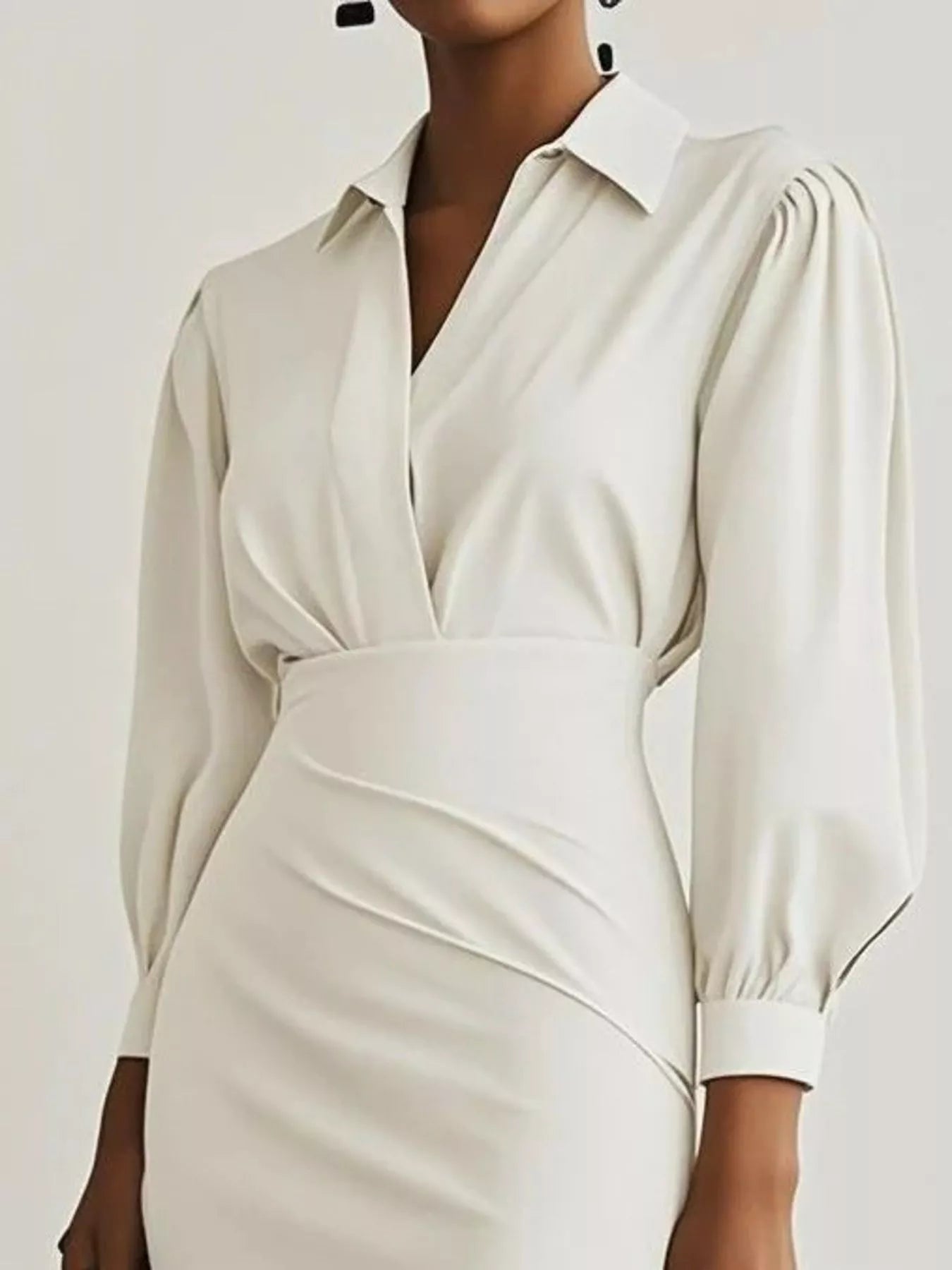 Elegant Ruched Midi Shirt Dress with Chic Side Slit
