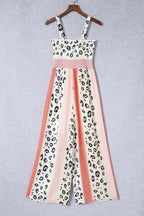 Leopard Color Block Smocked Jumpsuit