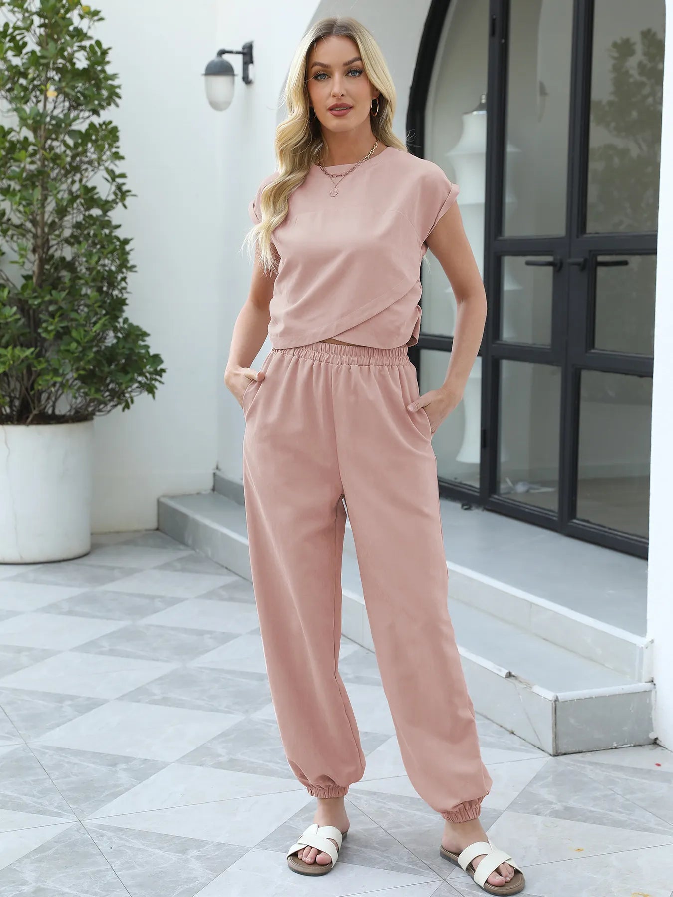 Relaxed Fit Two-Piece Lounge Set with Drawstring Pants