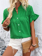 Button Down Ruffled Short Sleeve Shirt - Chic & Elegant